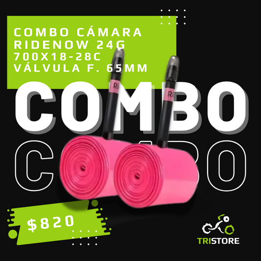 Cámara RideNow 24g TPU 700 X 18-32C. Válvula f. 65mm. (COMBO BICI)
