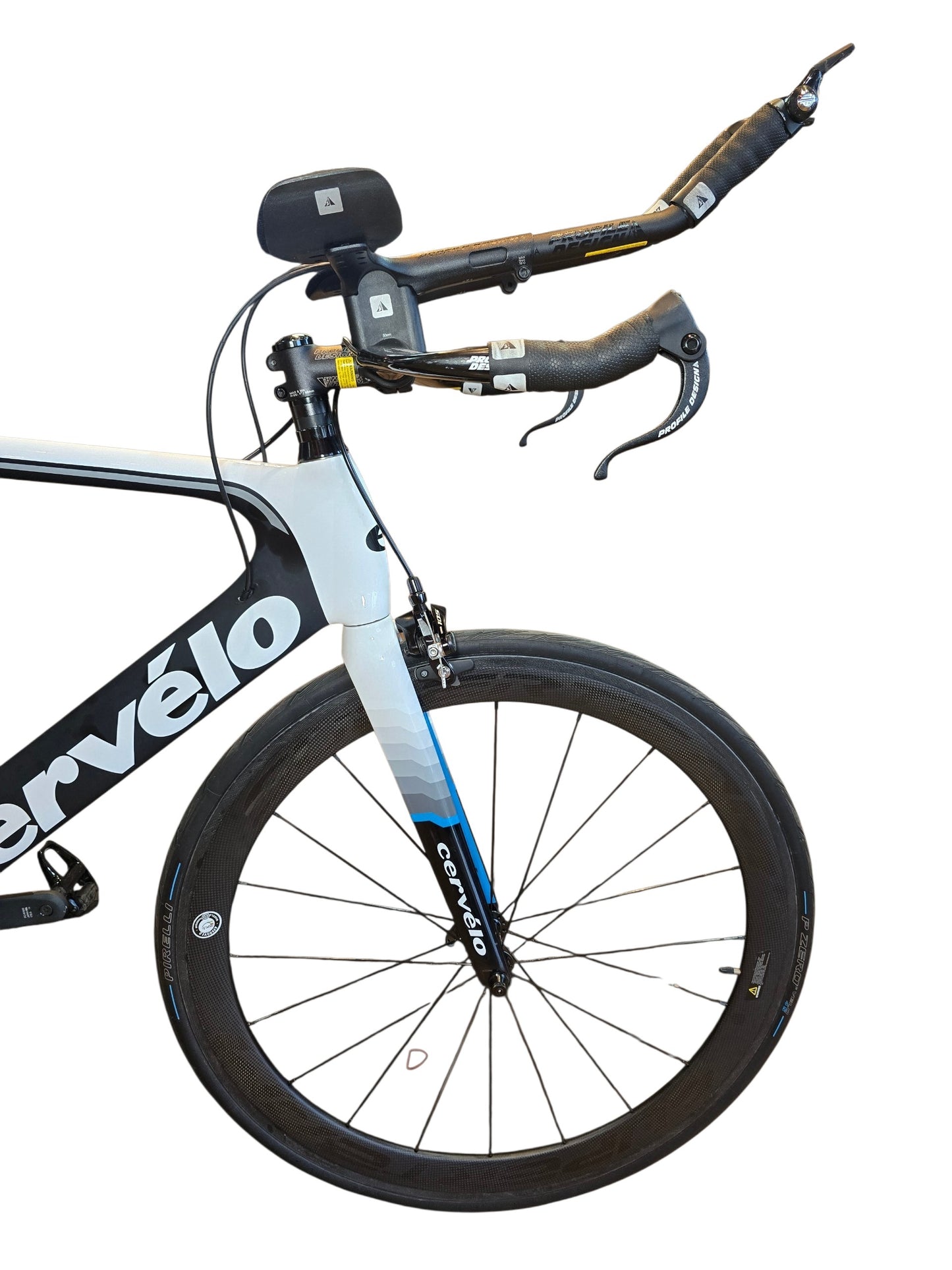 Bicicleta TT (Triatlón) Semi-nueva Cervélo P3 color Blanca/negra/azul. Talla 58