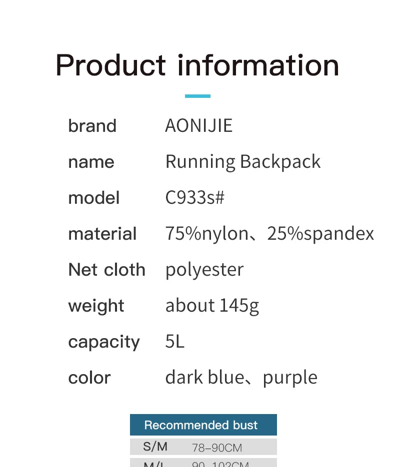 Chaleco senderismo talla M/L capacidad 5lts color azul - Aonijie