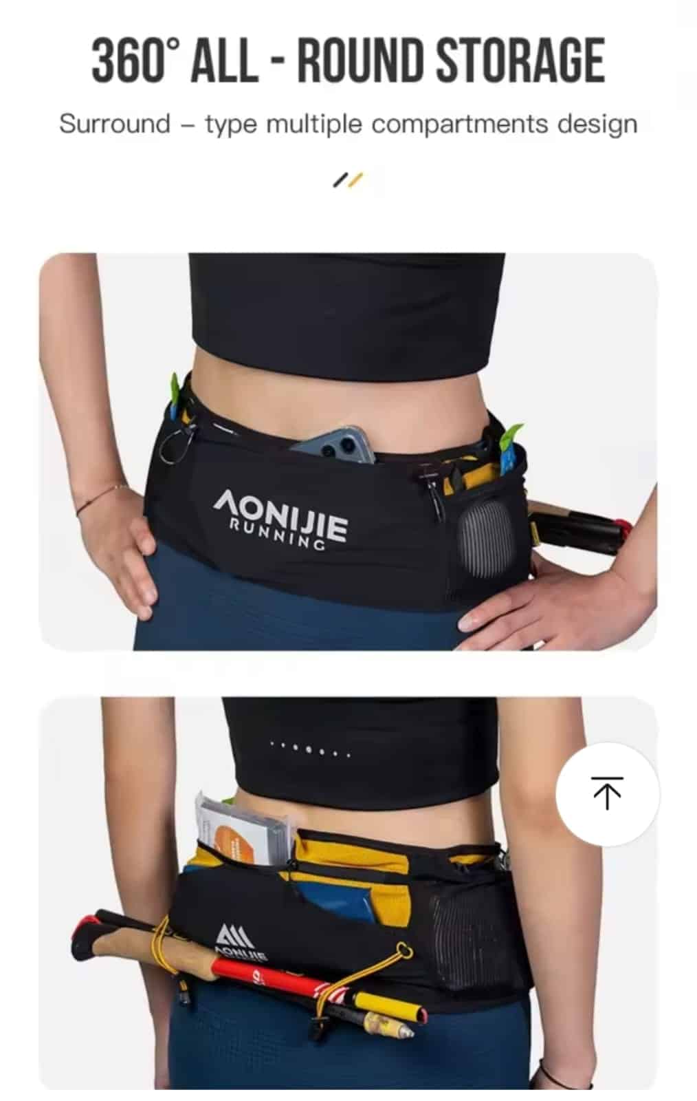 Cinturón serie Mont Blanc porta bastones incluye ánfora 500ml talla M color Negro/verde - Aonijie