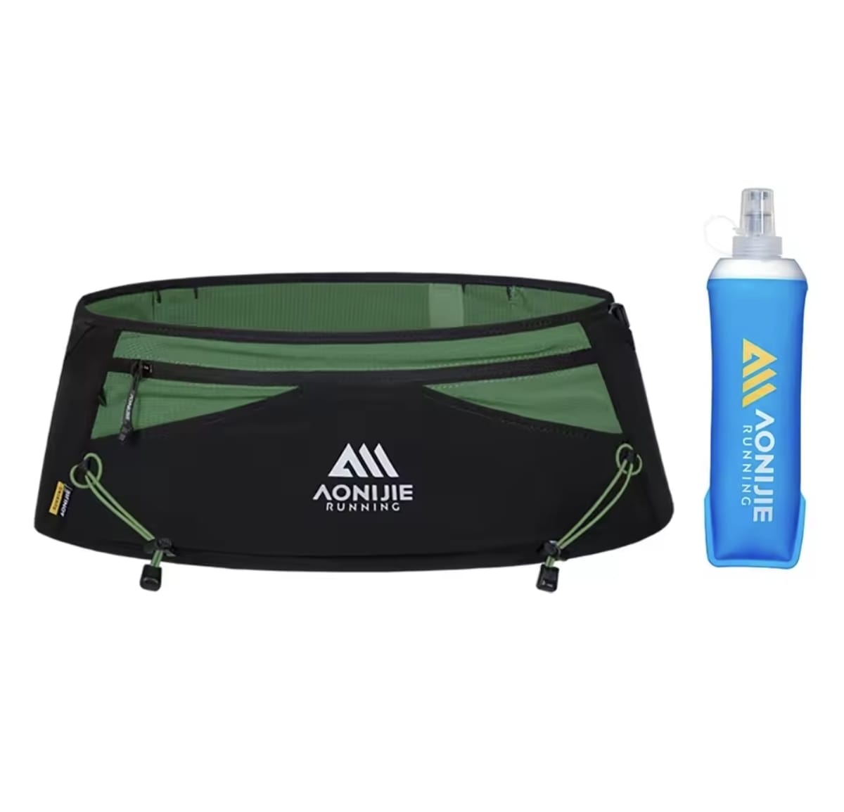 Cinturón serie Mont Blanc porta bastones incluye ánfora 500ml talla M color Negro/verde - Aonijie
