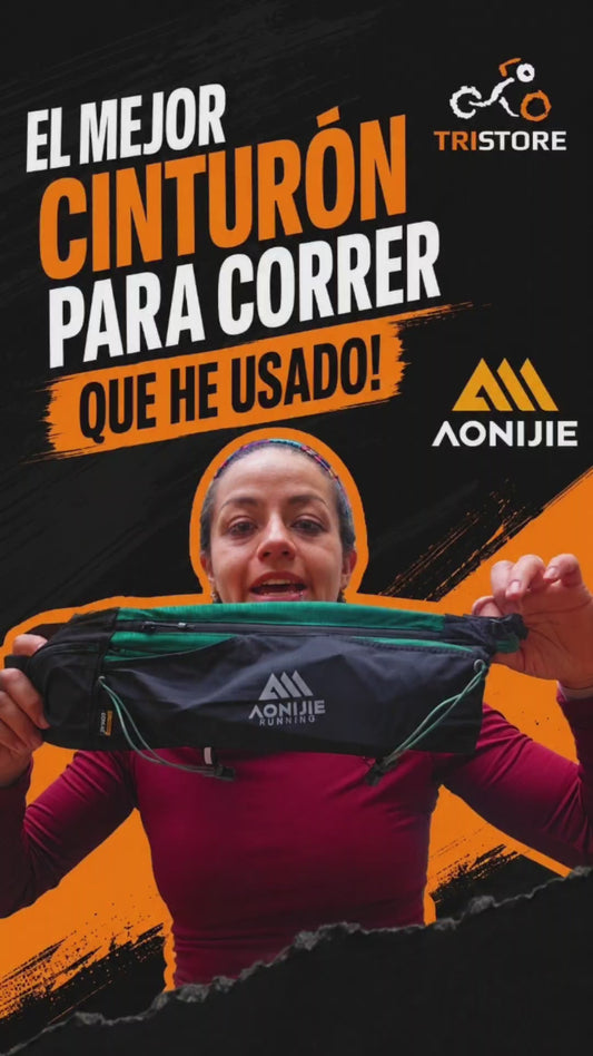 Cinturón serie Mont Blanc porta bastones incluye ánfora 500ml talla M color Negro/verde - Aonijie