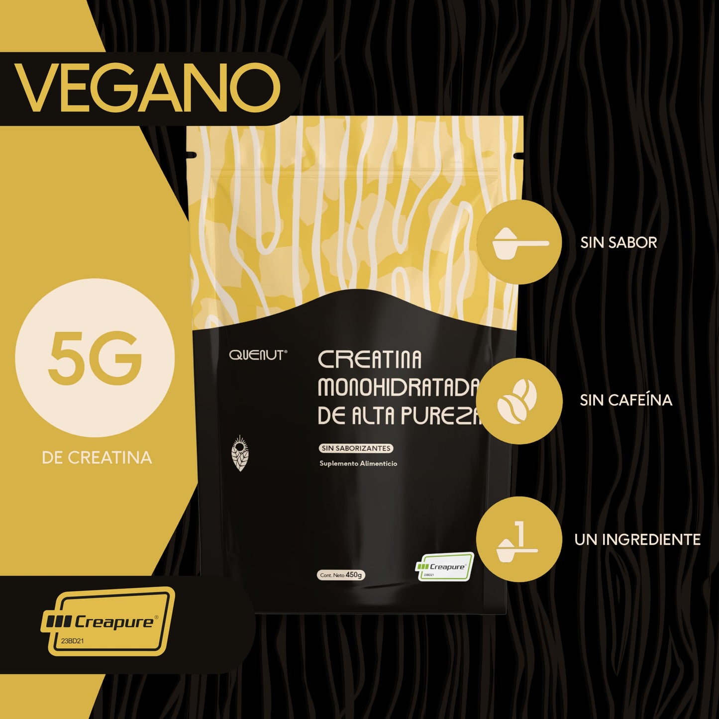 Sobre de Creatina monohidratada de alta pureza (sin saborizantes) 5g - Quenut